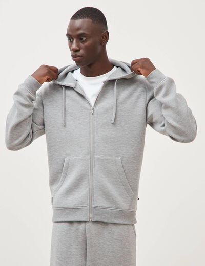 Sweat ample &agrave; capuche manches longues gris clair homme
