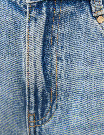 Bermuda large taille haute en coton denim used femme