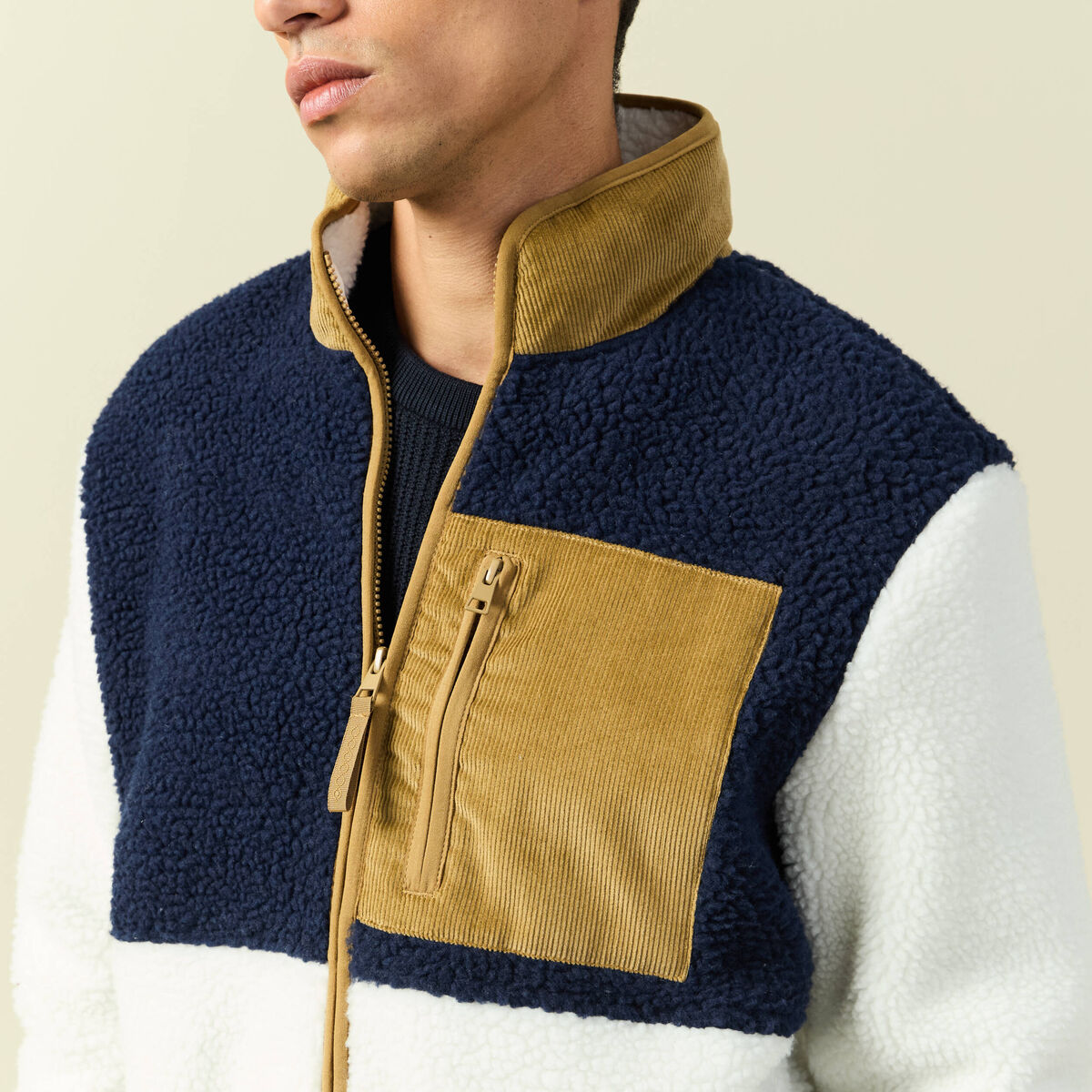 Sweat effet polaire manches longues ecru homme