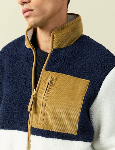 Sweat effet polaire manches longues ecru homme