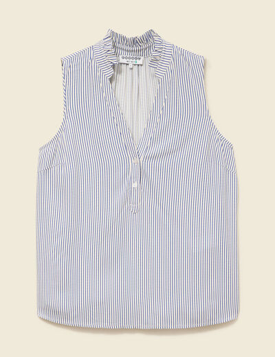 Top sans manches col montant bleu femme