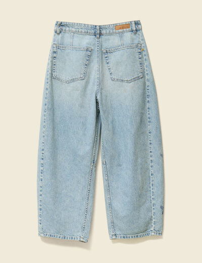 Jeans barrel brod&eacute; 7/8&egrave;me denim bleach femme