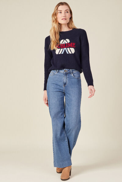 Pull manches longues bleu marine femme