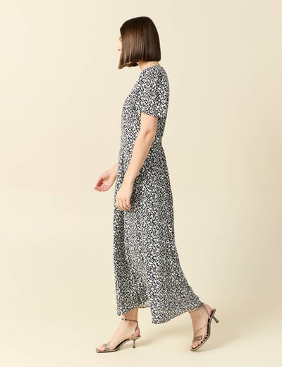 Robe longue droite col v manches courtes bleu femme