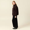 Manteau court droit effet polaire marron foncé femme
