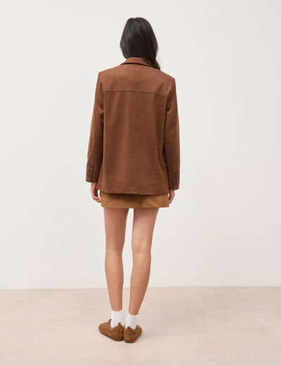 Blazer col tailleur manches longues marron fonc&eacute; femme