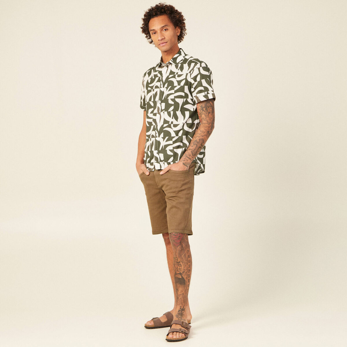 Chemise manches courtes vert kaki homme