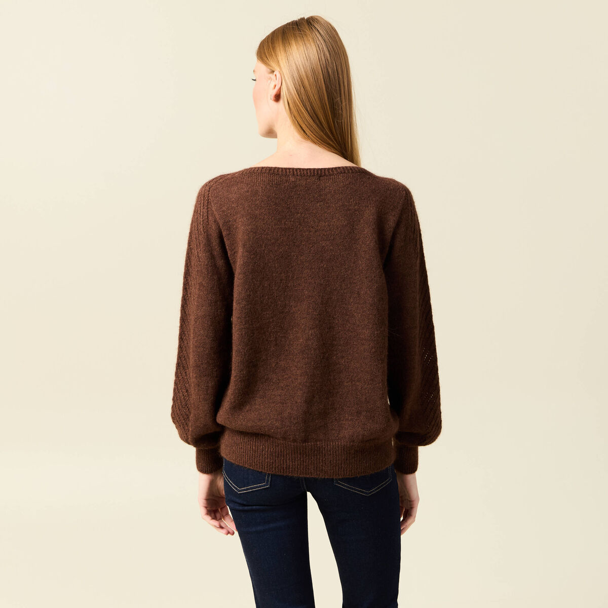 Pull manches longues fabriqu&eacute; en France marron fonc&eacute; femme