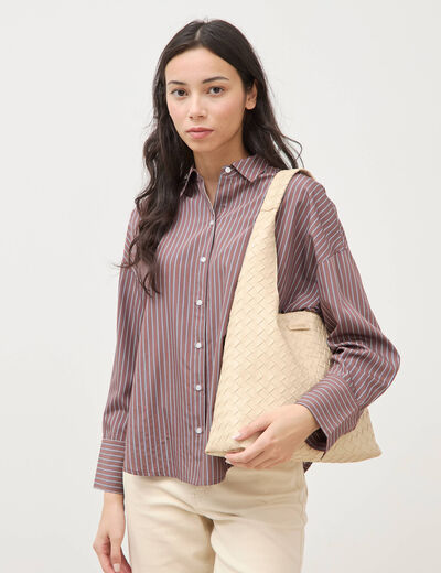 Chemise ample manches longues fluide marron femme