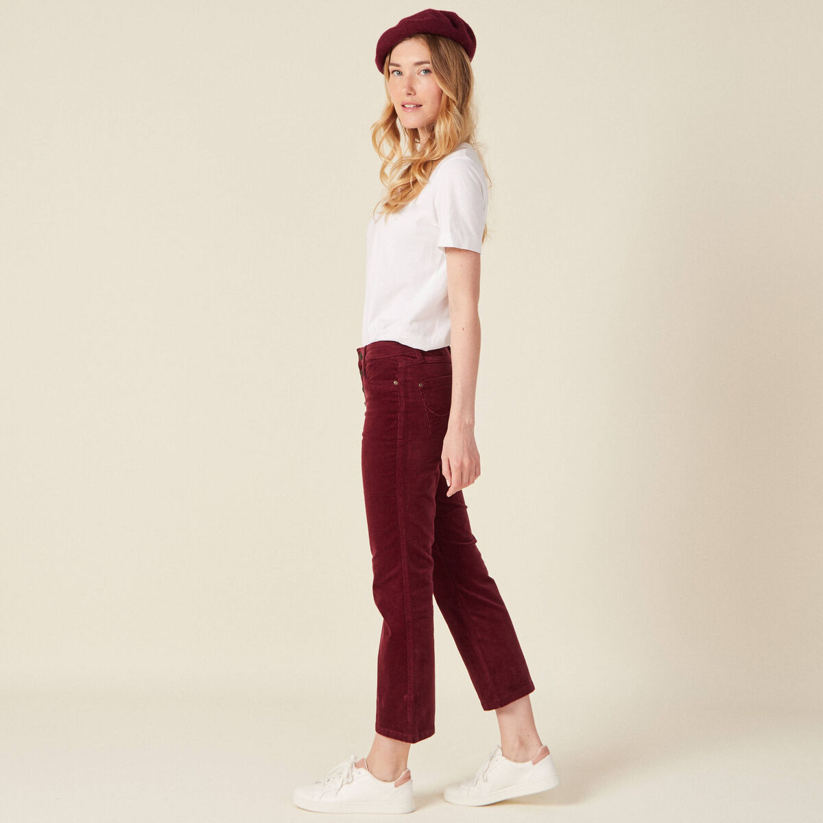 Pantalon bootcut velours prune femme