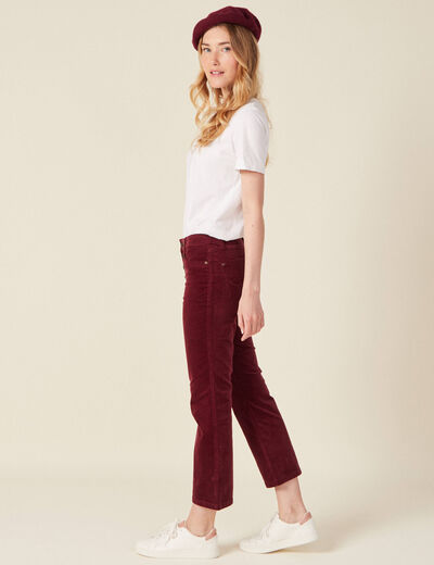 Pantalon bootcut velours prune femme