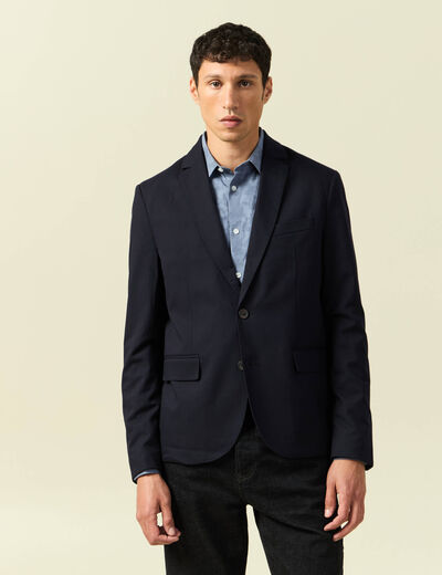 Blazer droit court col tailleur bleu marine homme
