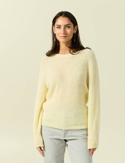 Pull manches longues col rond jaune femme