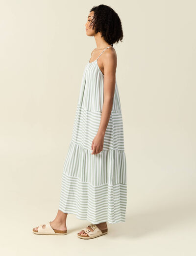 Robe longue droite bretelles vert olive femme