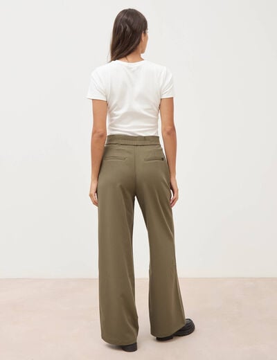 Pantalon large taille haute fluide camel femme