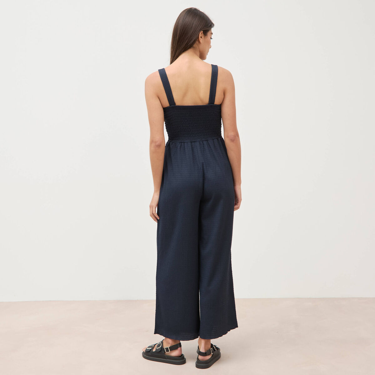 Combinaison salopette fines bretelles bleu marine femme