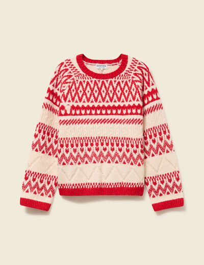 Pull manches longues col rond rouge femme