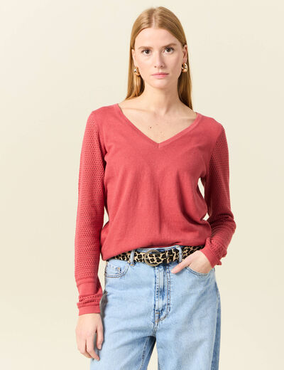 Pull à manches longues rose framboise femme