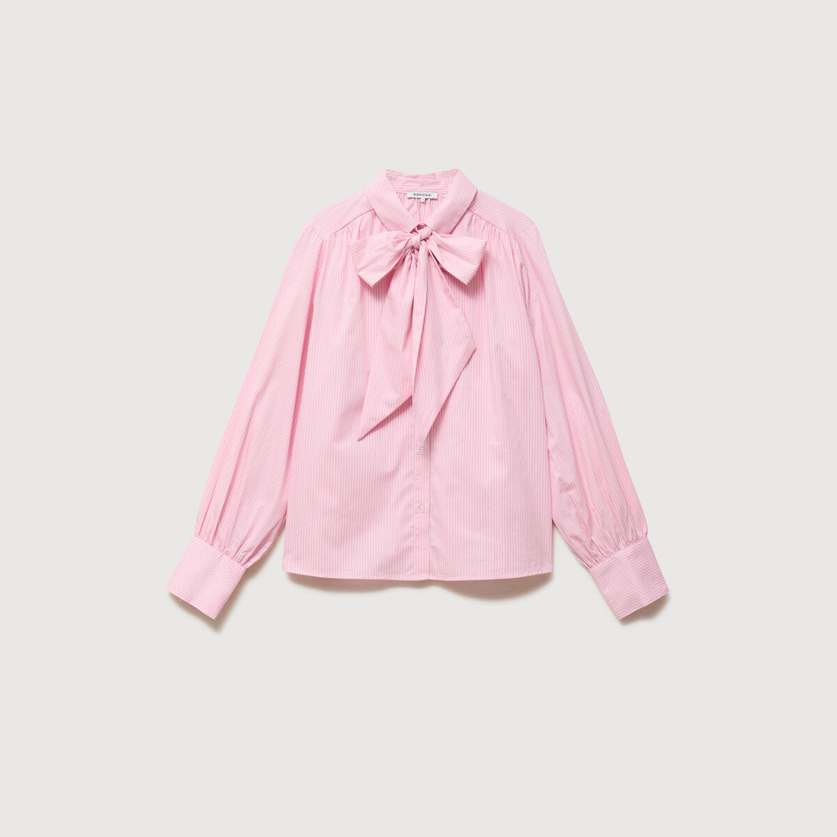 Chemise droite col noeud manches longues rose poudr&eacute;e femme