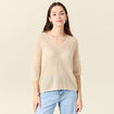 Pull ajour&eacute; col v manches 3/4 creme femme