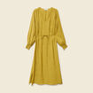Robe longue droite col v manches longues vert olive femme