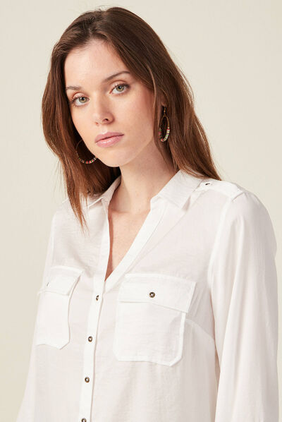 Chemise manches longues ecru femme