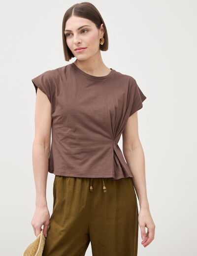 T-shirt manches courtes marron fonc&eacute; femme