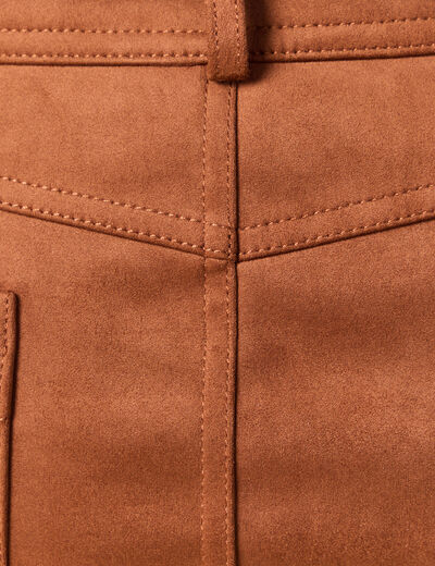 Mini-jupe droite doubl&eacute;e marron clair femme