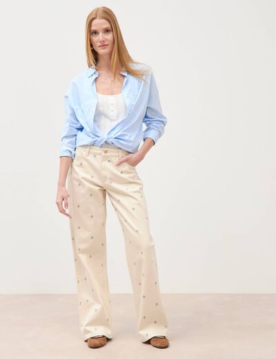 Jeans wide leg taille standard blanc femme