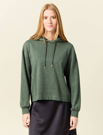 Sweat à capuche brillant vert kaki femme