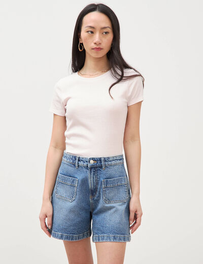 Short en jean taille haute denim stone femme