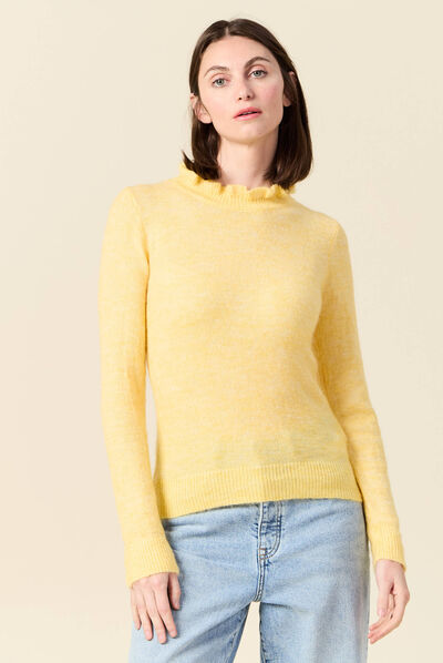 Pull manches longues jaune moutarde femme