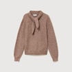 Pull droit col montant manches longues marron femme