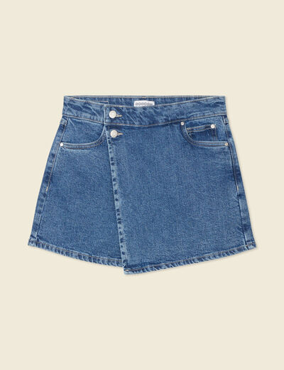 Jupe-short droite en jean denim stone femme
