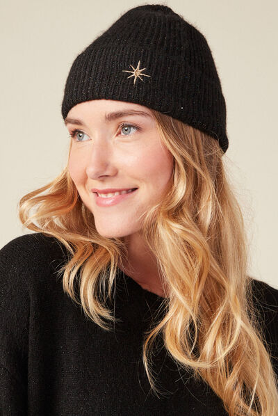 Bonnet tricoté noir femme