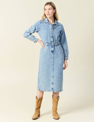Robe midi droite en jean denim used femme