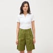 Bermuda large taille haute vert kaki femme