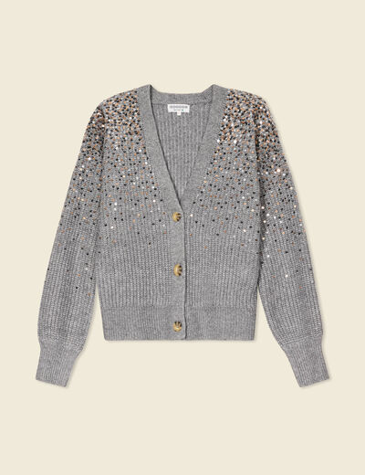 Gilet boutonné à sequins gris femme