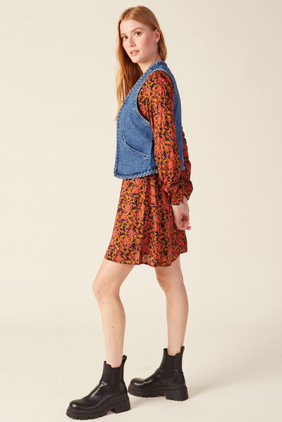 Veste droite en jean denim stone femme