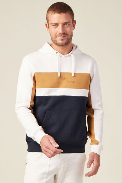 Sweat à capuche 1 poche ecru homme