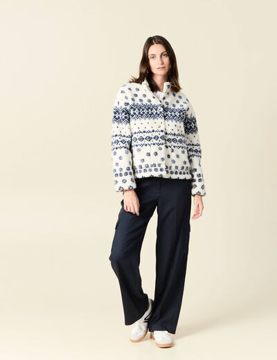 Pantalon cargo taille haute bleu marine femme