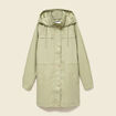 Parka longue droite d&eacute;perlante &agrave; capuche vert kaki femme