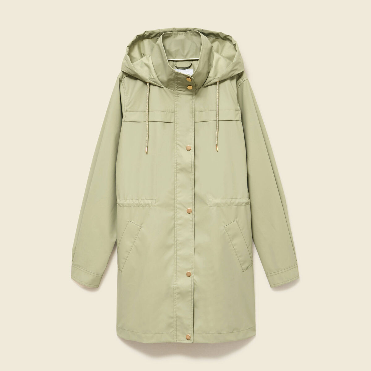 Parka longue droite d&eacute;perlante &agrave; capuche vert kaki femme
