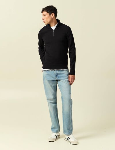 Pull fin col camionneur manches longues noir homme