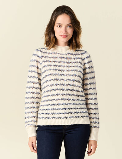 Pull manches longues ajouré ecru femme