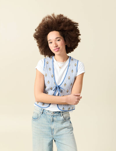 Gilet r&eacute;versible droit sans manches bleu ciel femme