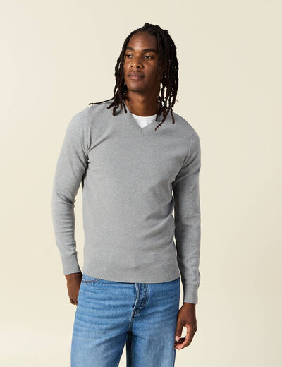 Pull col en V éco-responsable gris foncé homme