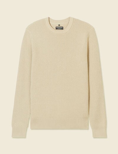 Pull manches longues col rond sable homme