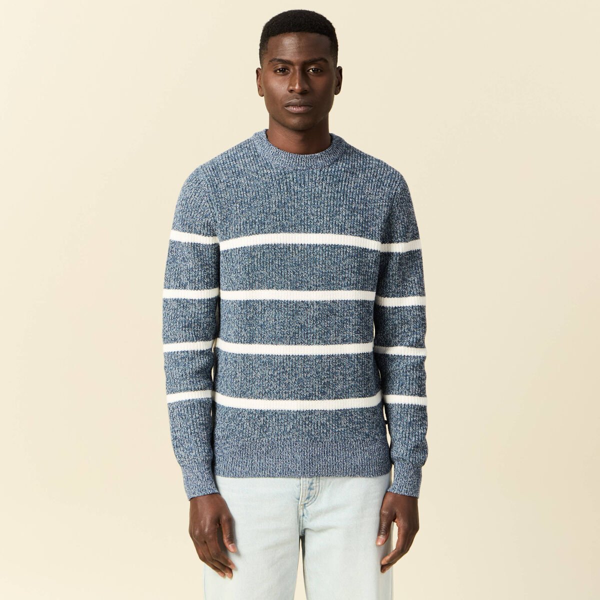 Pull manches longues bleu marine homme