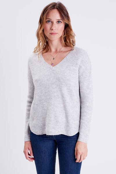Pull manches longues gris femme